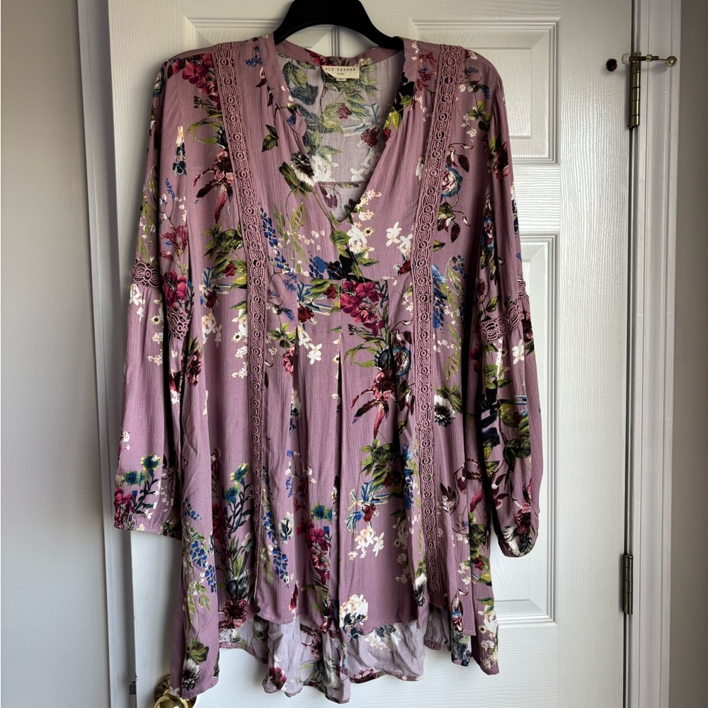 Blu Pepper Floral Long Sleeve Dress - Purple and White